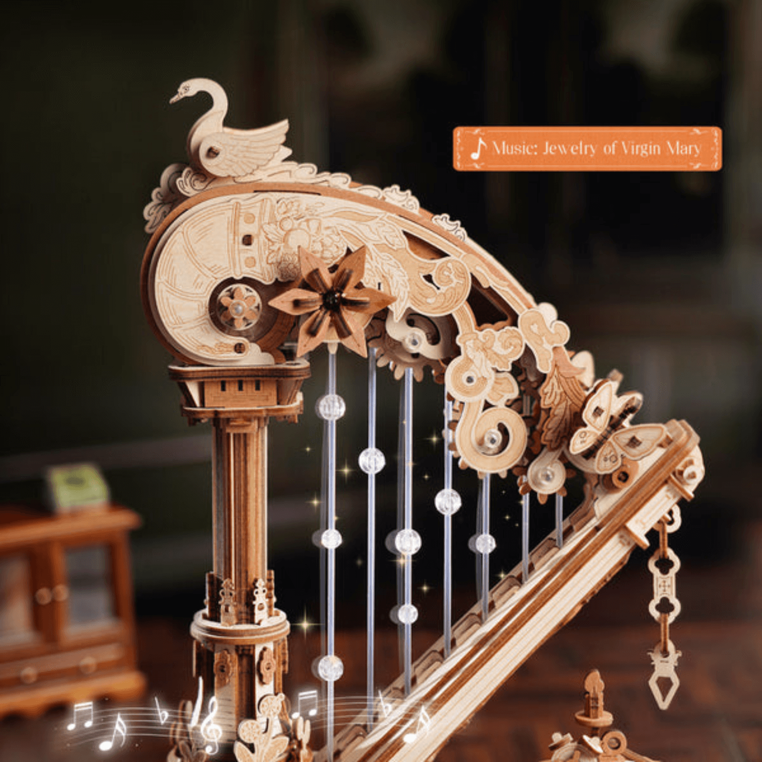 rolife-magic-harp-harfe-holzbausatz-spieluhr-mechanik-modell image 2