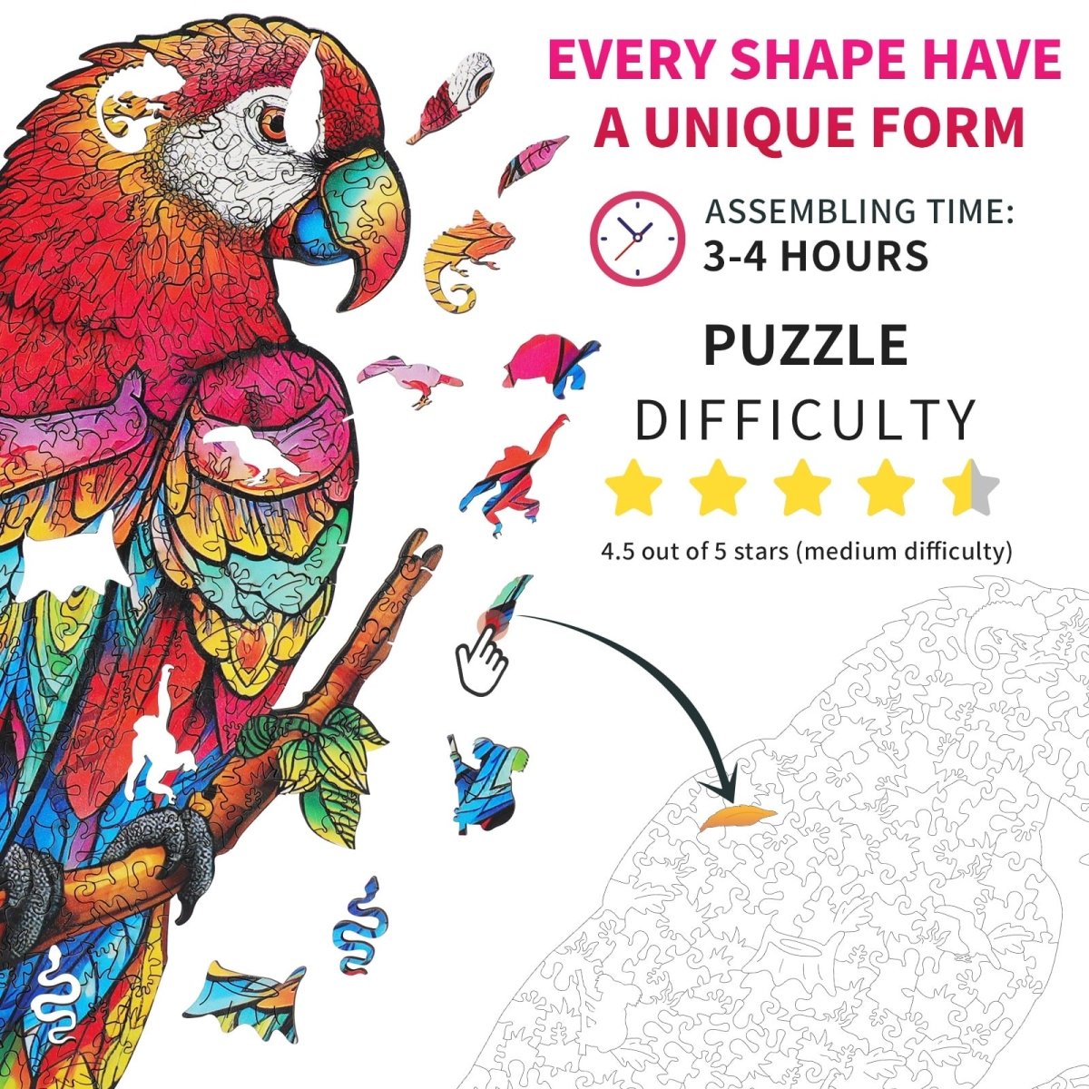kaayee-wooden-puzzle-lovely-parrot-holzpuzzle-medium image 4