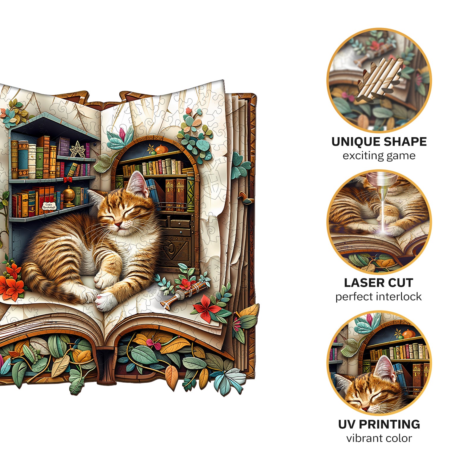 jigfoxy-cat-in-the-book-holzpuzzle-m-195-teile-katze image 2