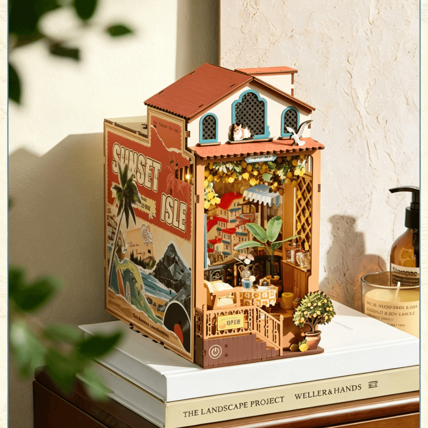 magicholz-book-nook-sunset-isle-mediterran-mit-led-licht image 2