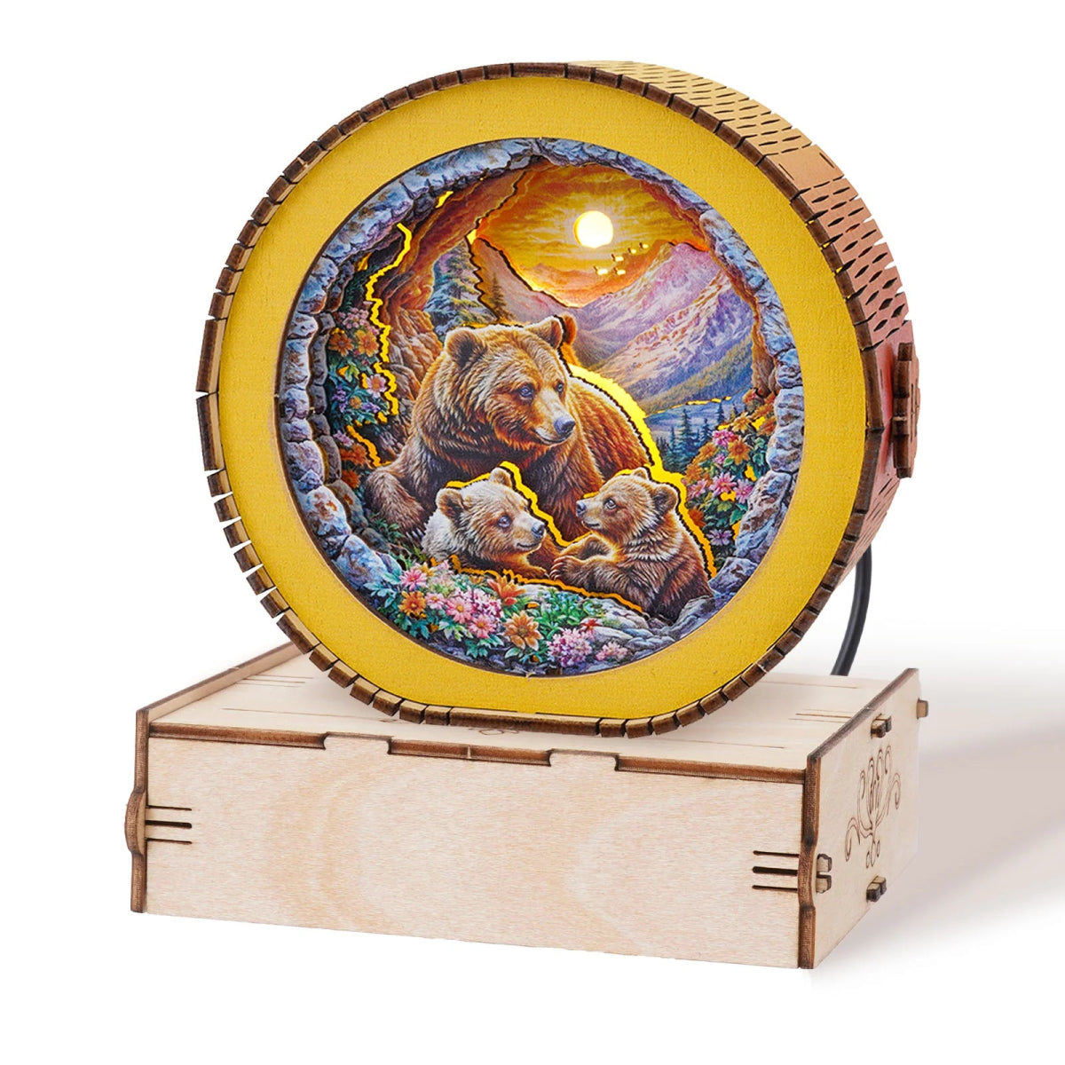 kaayee-night-light-brown-bear-family-holz-nachtlicht image 4