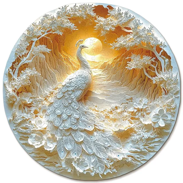 kaayee-beautiful-peacock-holzpuzzle-medium-rund-pfau image 1
