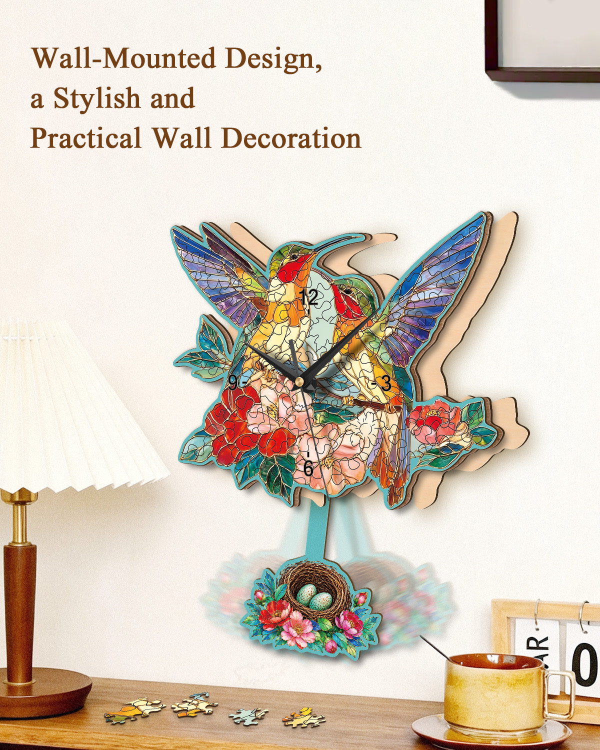 kaayee-clock-kit-hummingbird-garden-holzuhr-mit-pendel image 4
