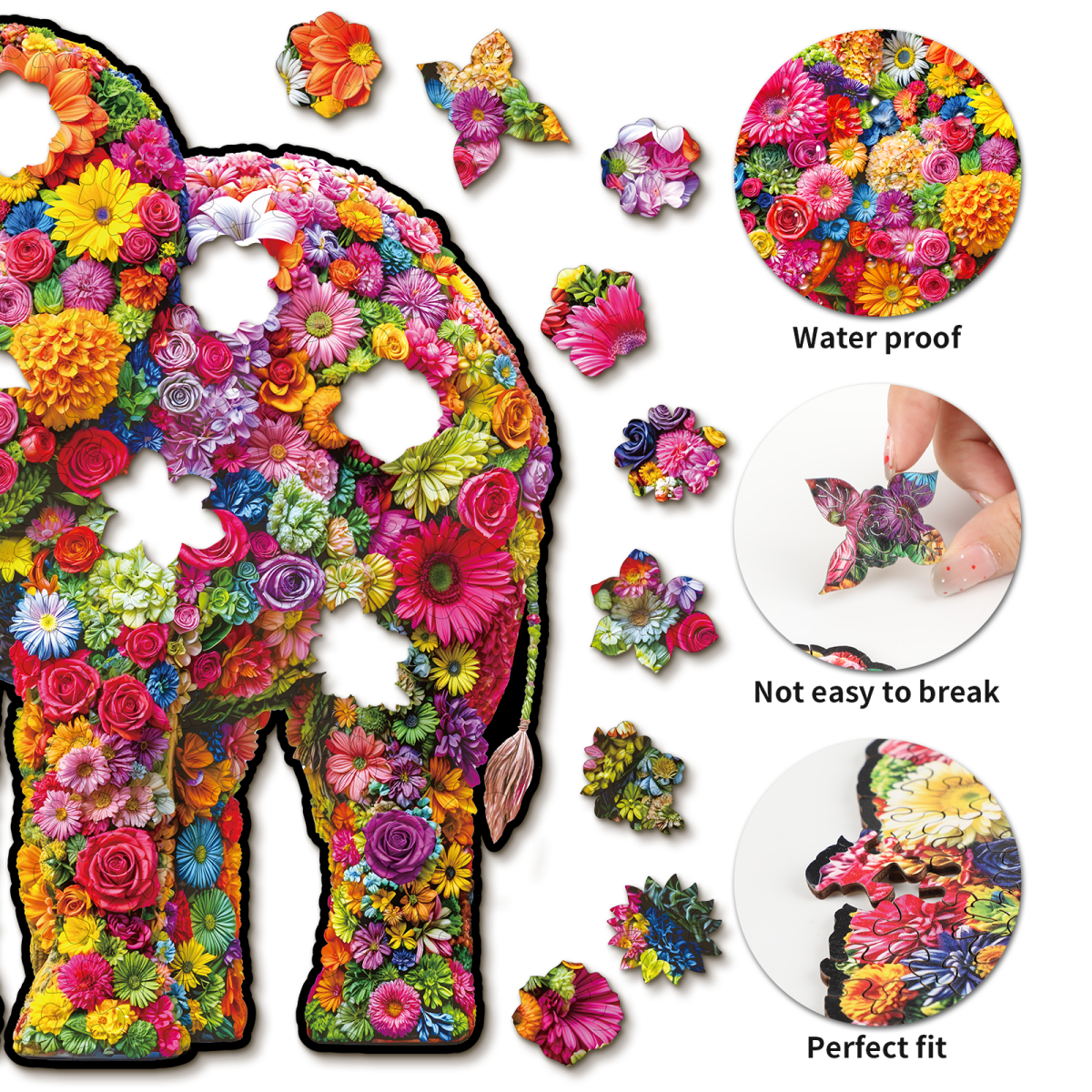 kaayee-flower-elephant-holzpuzzle-medium-mit-blumenmotiv image 2