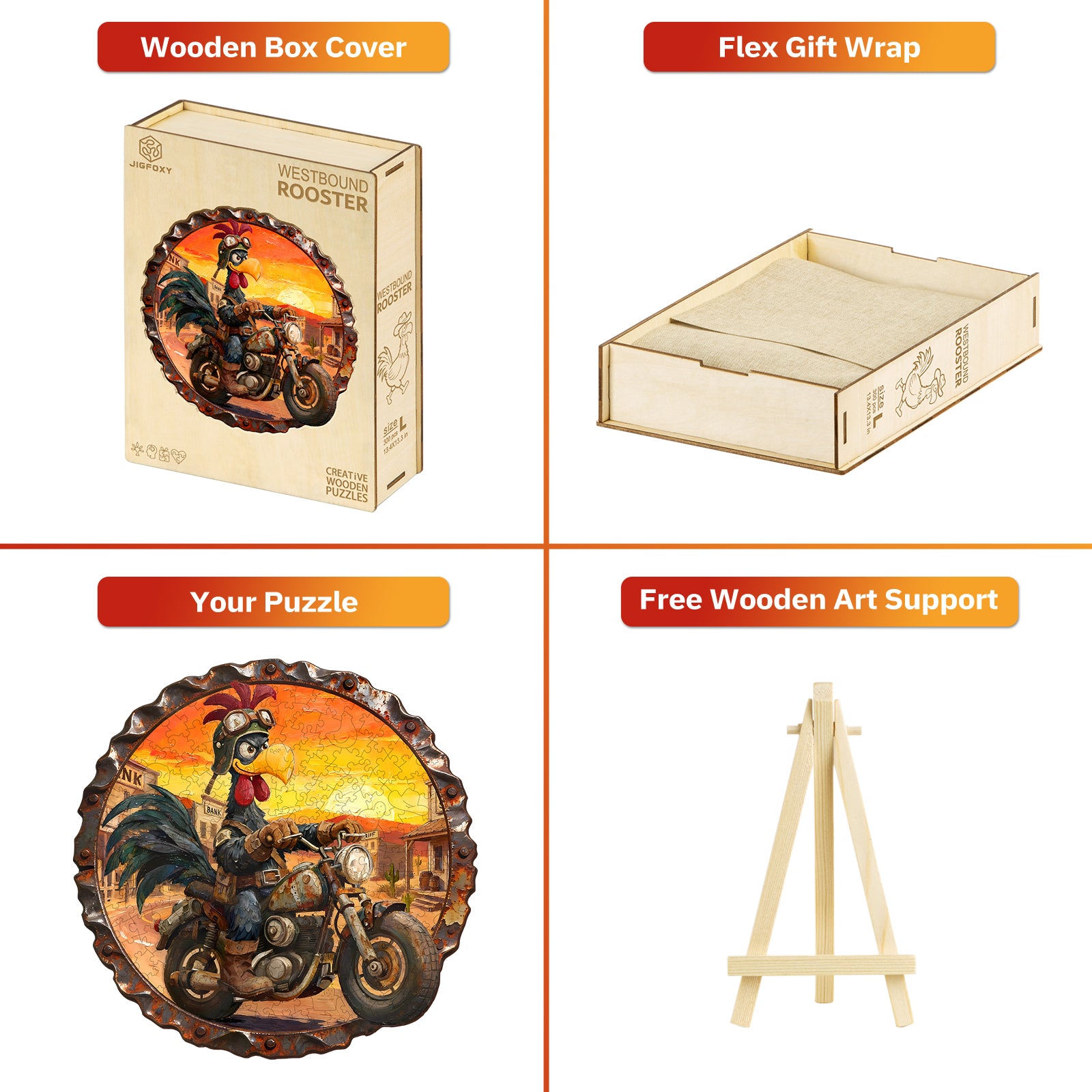 jigfoxy-rooster-holzpuzzle-m-210-teile-hahn-motiv image 5