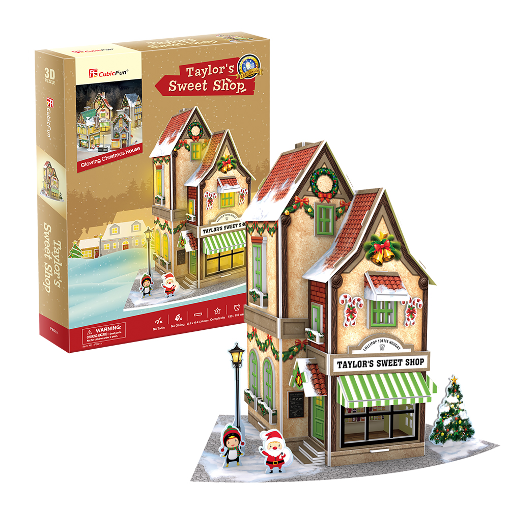 cubicfun-my-christmas-village-p801h-taylor-s-sweet-shop-3d-puzzle image 1