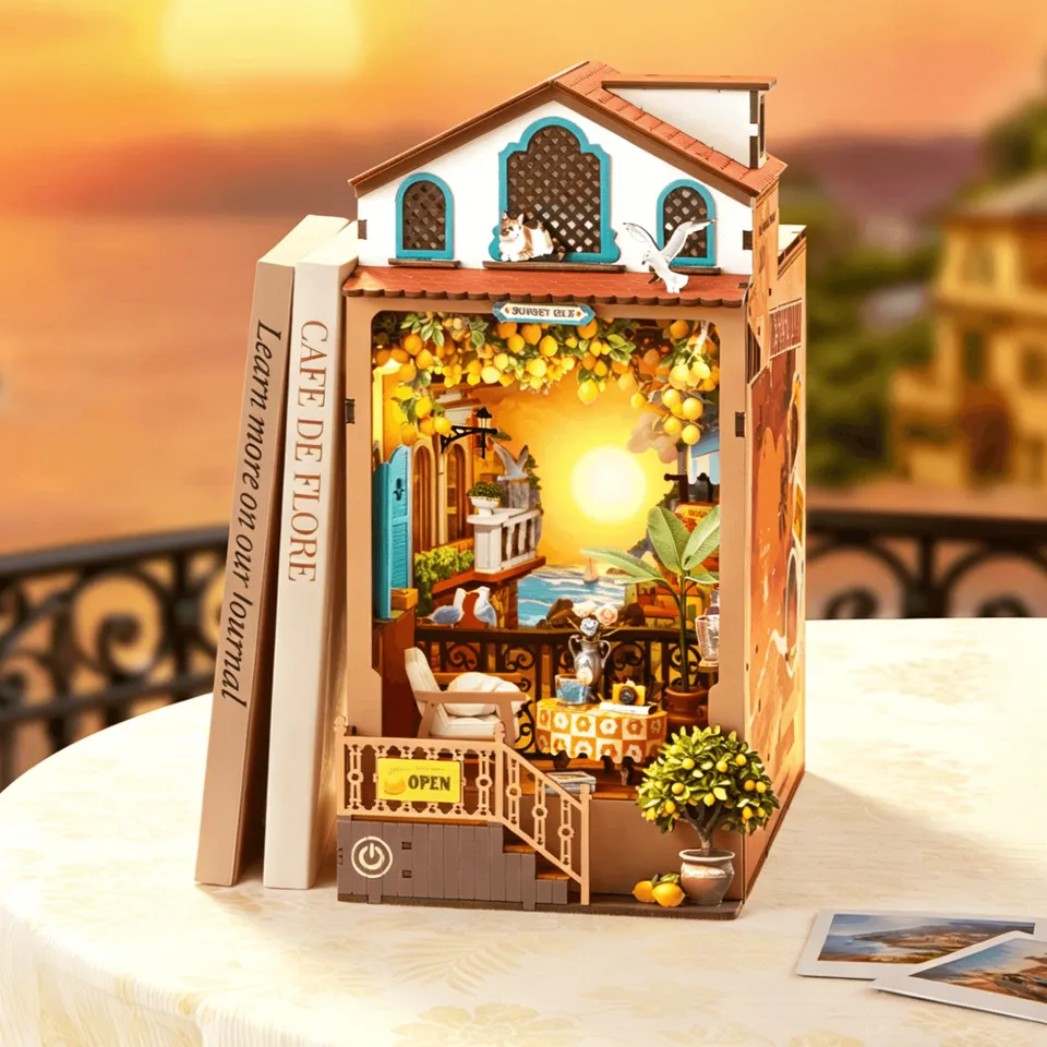 magicholz-book-nook-sunset-isle-mediterran-mit-led-licht image 1