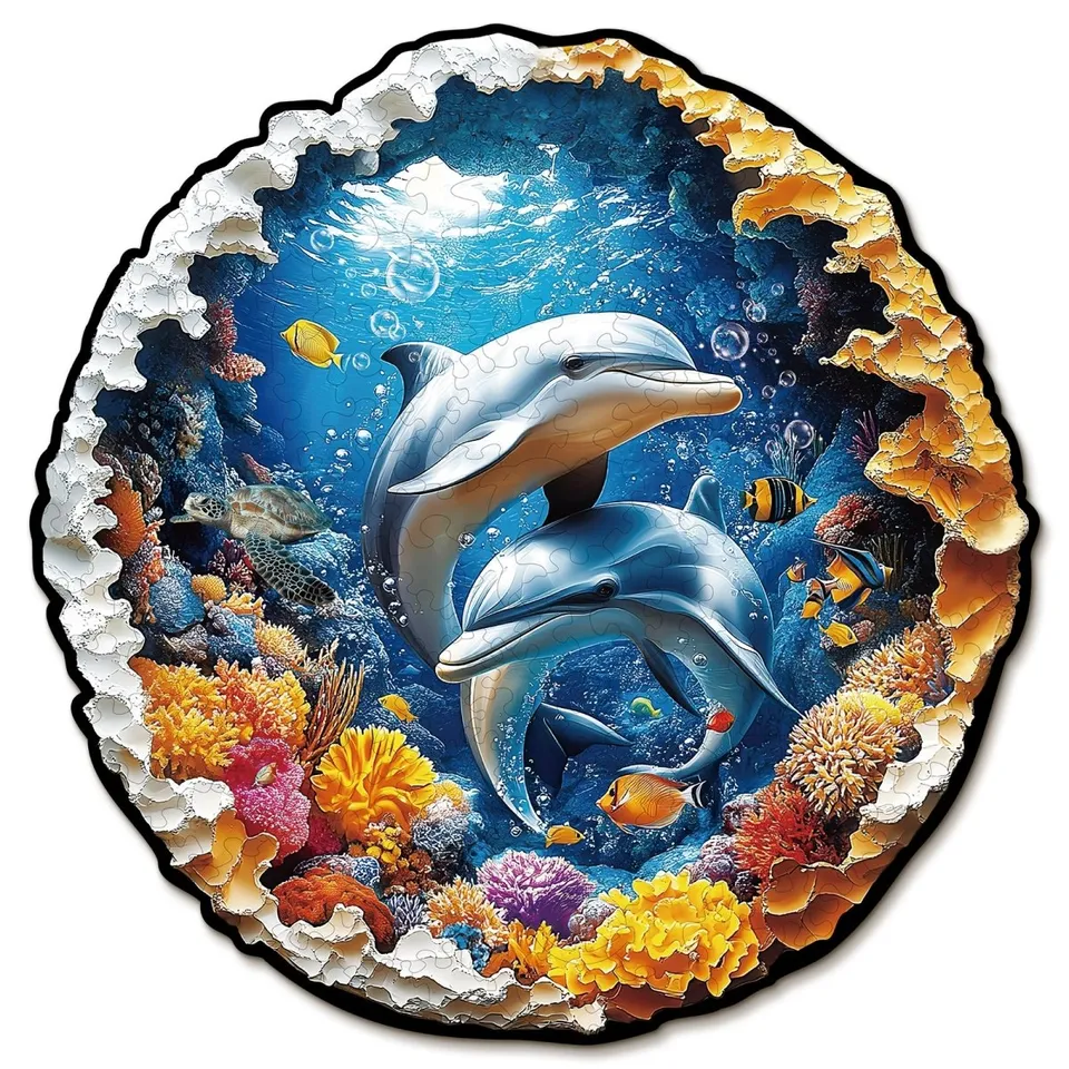 kaayee-wooden-puzzle-beautiful-sea-world-holzpuzzle-delfine-rund image 1