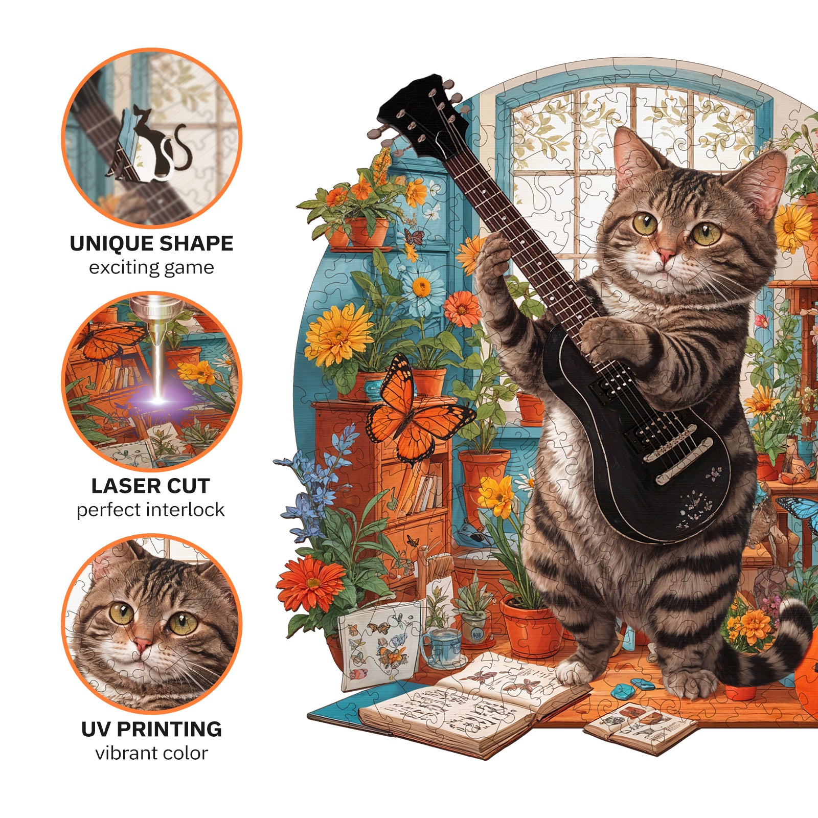 jigfoxy-guitar-cat-holzpuzzle-m-200-teile-gitarre image 2