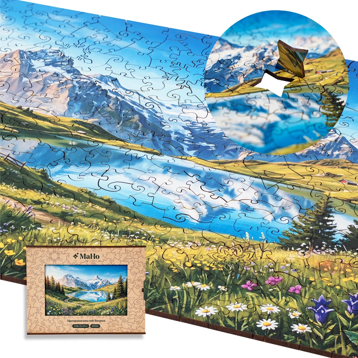 magicholz-wanddeko-alpenpanorama-mit-bergsee-puzzle-500-teile image 7