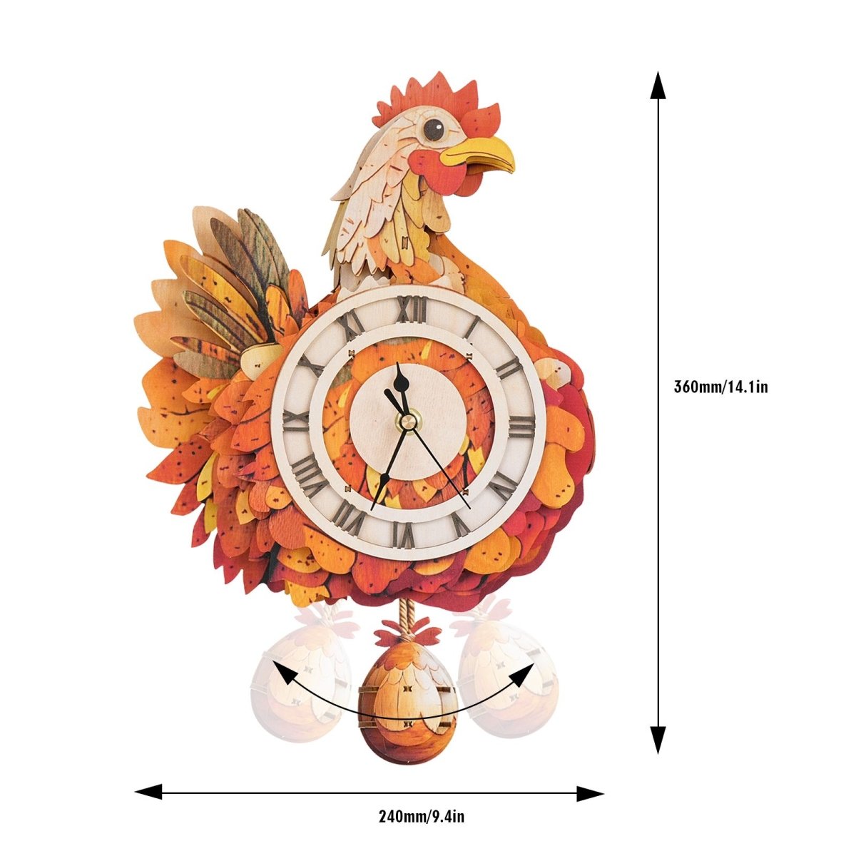 kaayee-hen-wooden-clock-kit-holzuhr-huhn-mit-pendel-3d-puzzle image 2