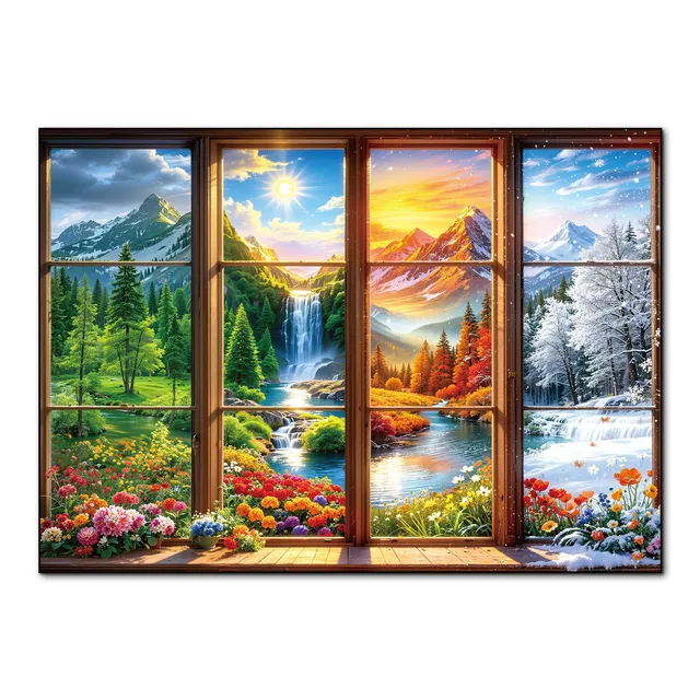 kaayee-cardboard-puzzle-seasons-outside-window-1000-teile image 1
