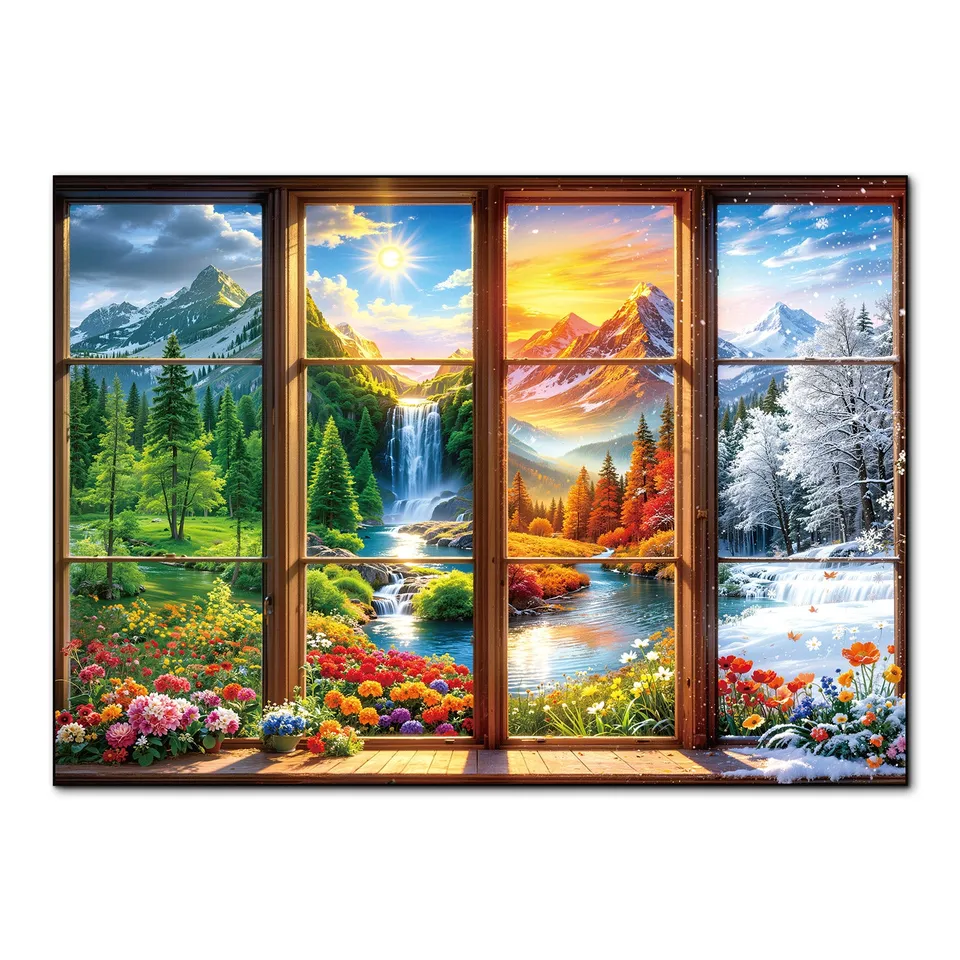 kaayee-cardboard-puzzle-seasons-outside-window-1000-teile image 1
