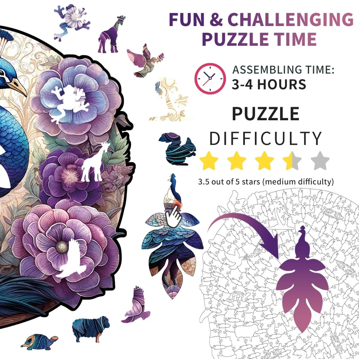 kaayee-charming-peacock-holzpuzzle-medium-pfau-v-gel image 3