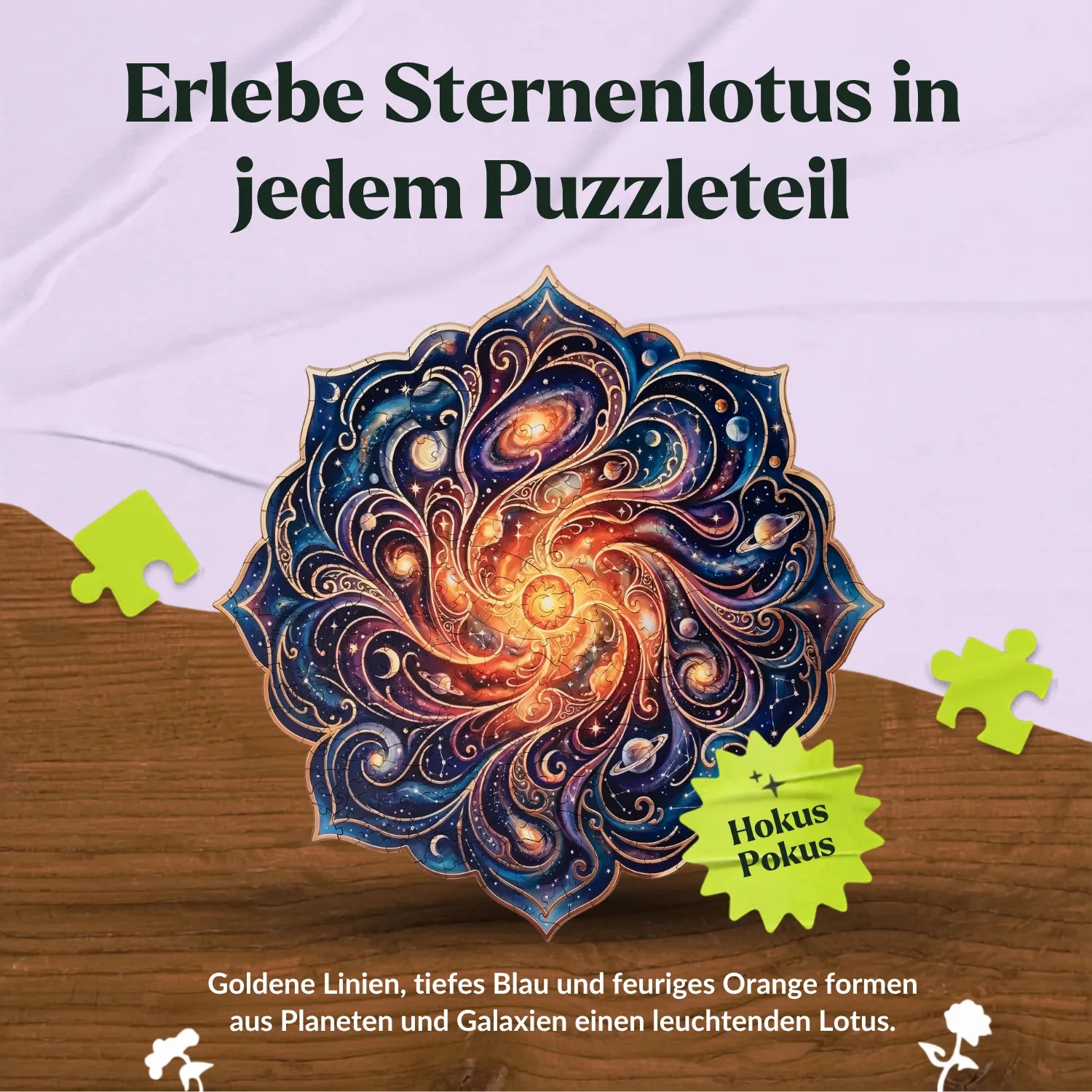 magicholz-holzpuzzle-goldener-sternenlotus-mandala-350-teile-35x35 image 4