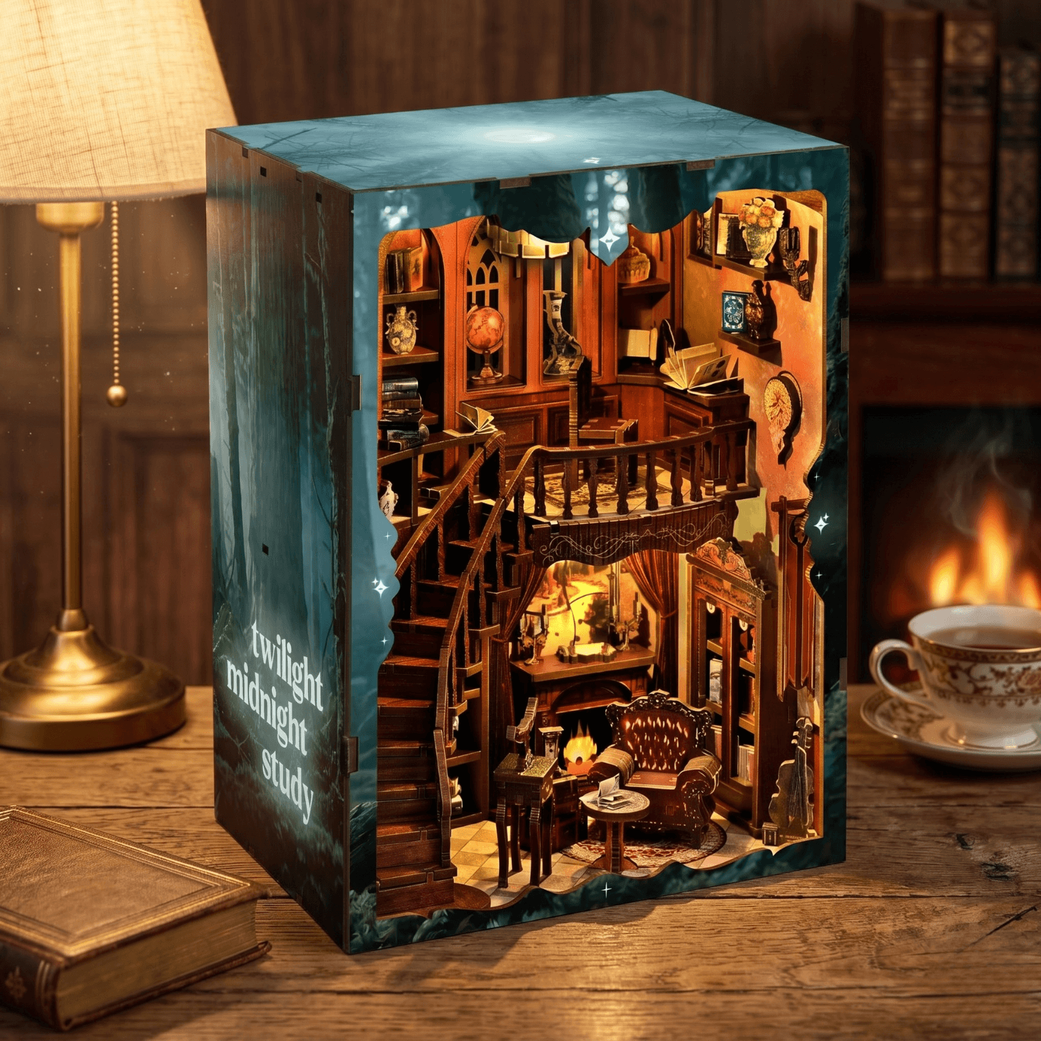 magicholz-book-nook-twilight-midnight-study-bibliothek-mit-licht image 2