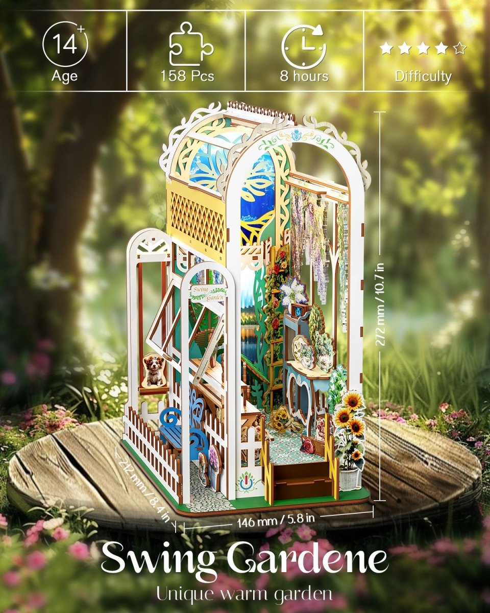 kaayee-book-nook-kit-swing-garden-3d-holzpuzzle-mit-led image 3