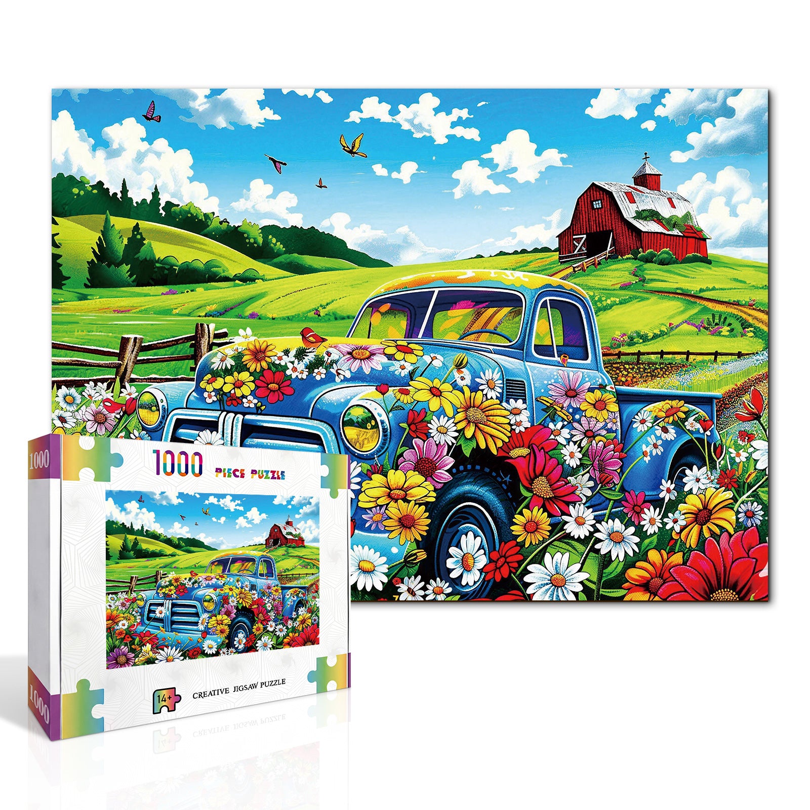 kaayee-cardboard-puzzle-countryside-flower-truck-1000-teile-eco image 2