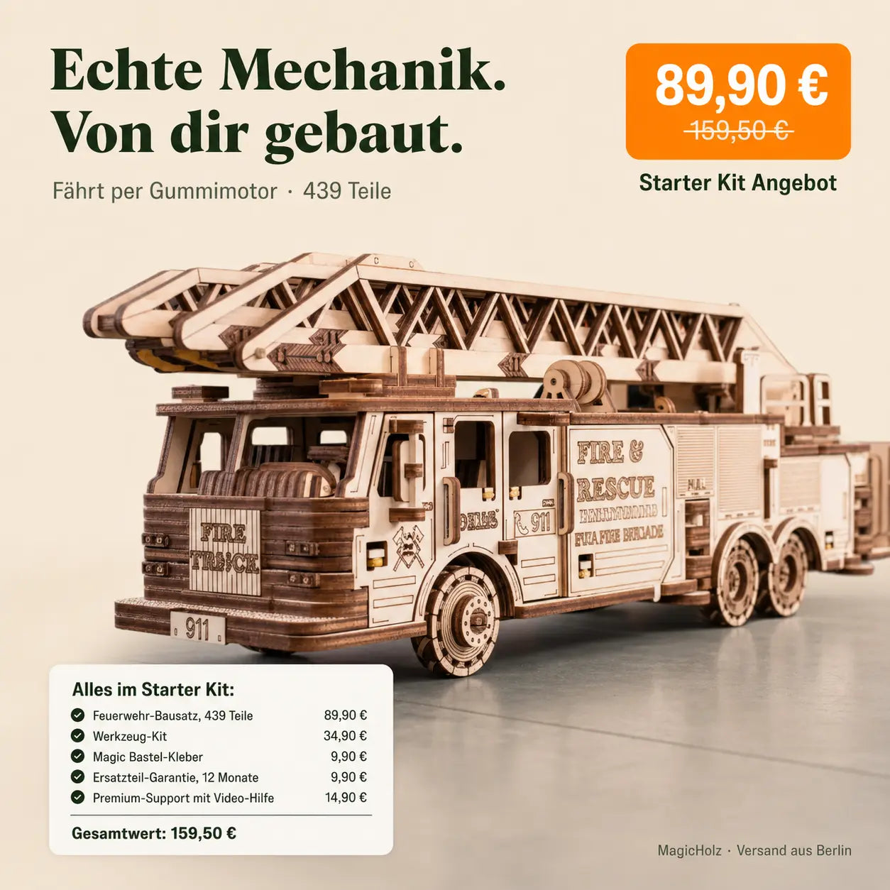 magicholz-mechanischer-bausatz-feuerwehrauto-starter-kit-439-teile image 2