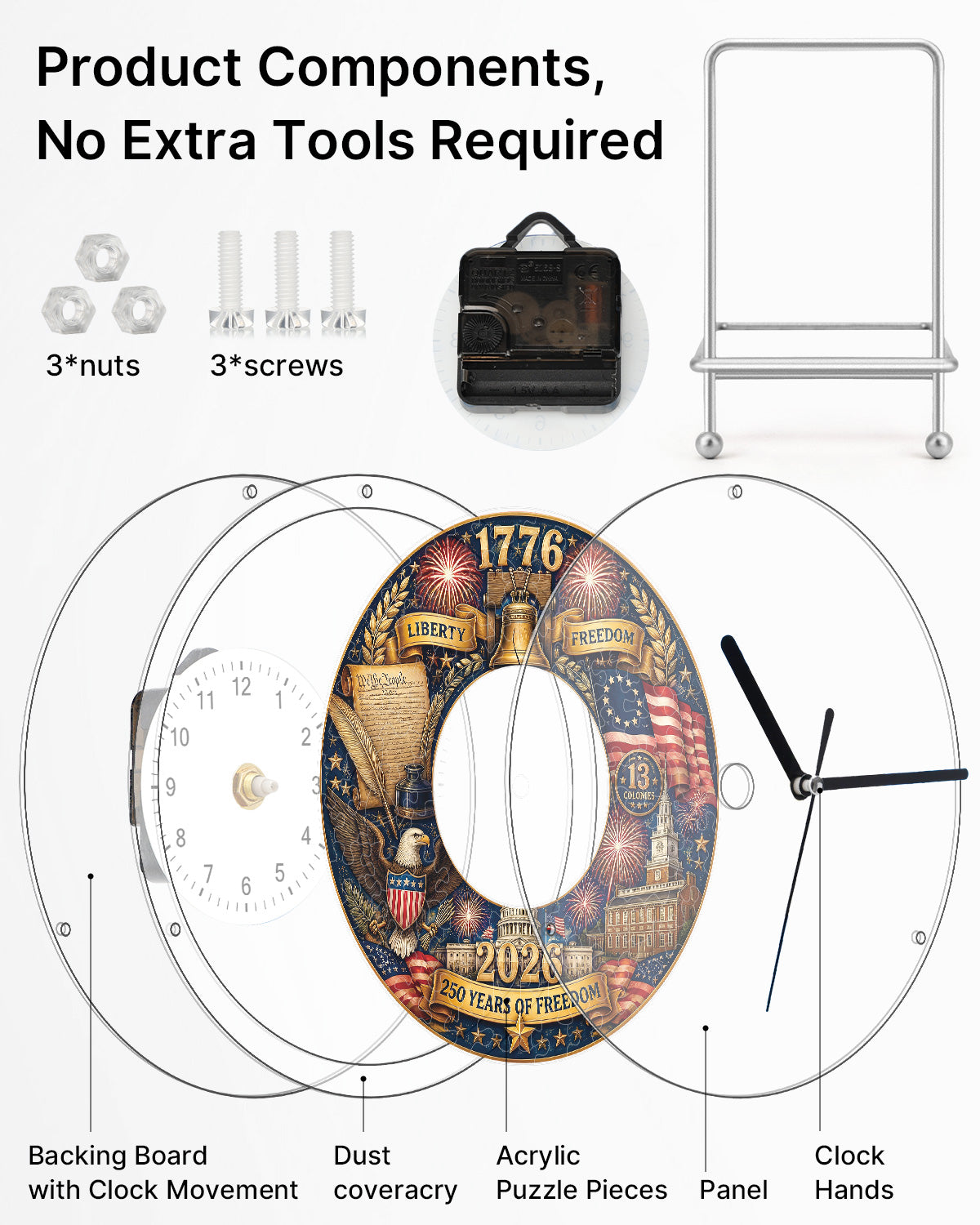 kaayee-clock-kit-puzzle-uhr-250-years-of-freedom-acryl-diy image 6