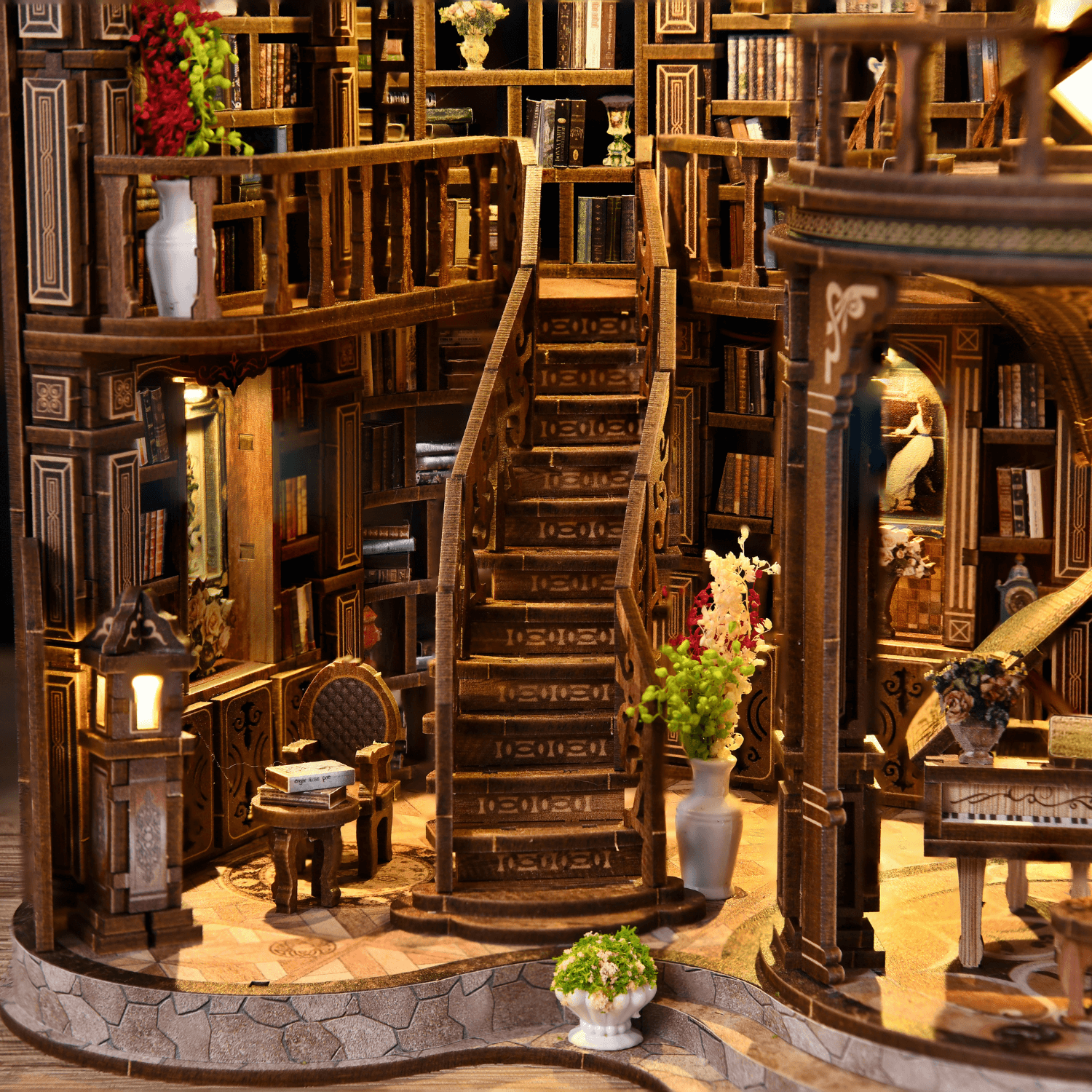 magicholz-miniaturhaus-grand-library-bastelset-mit-led-beleuchtung image 4