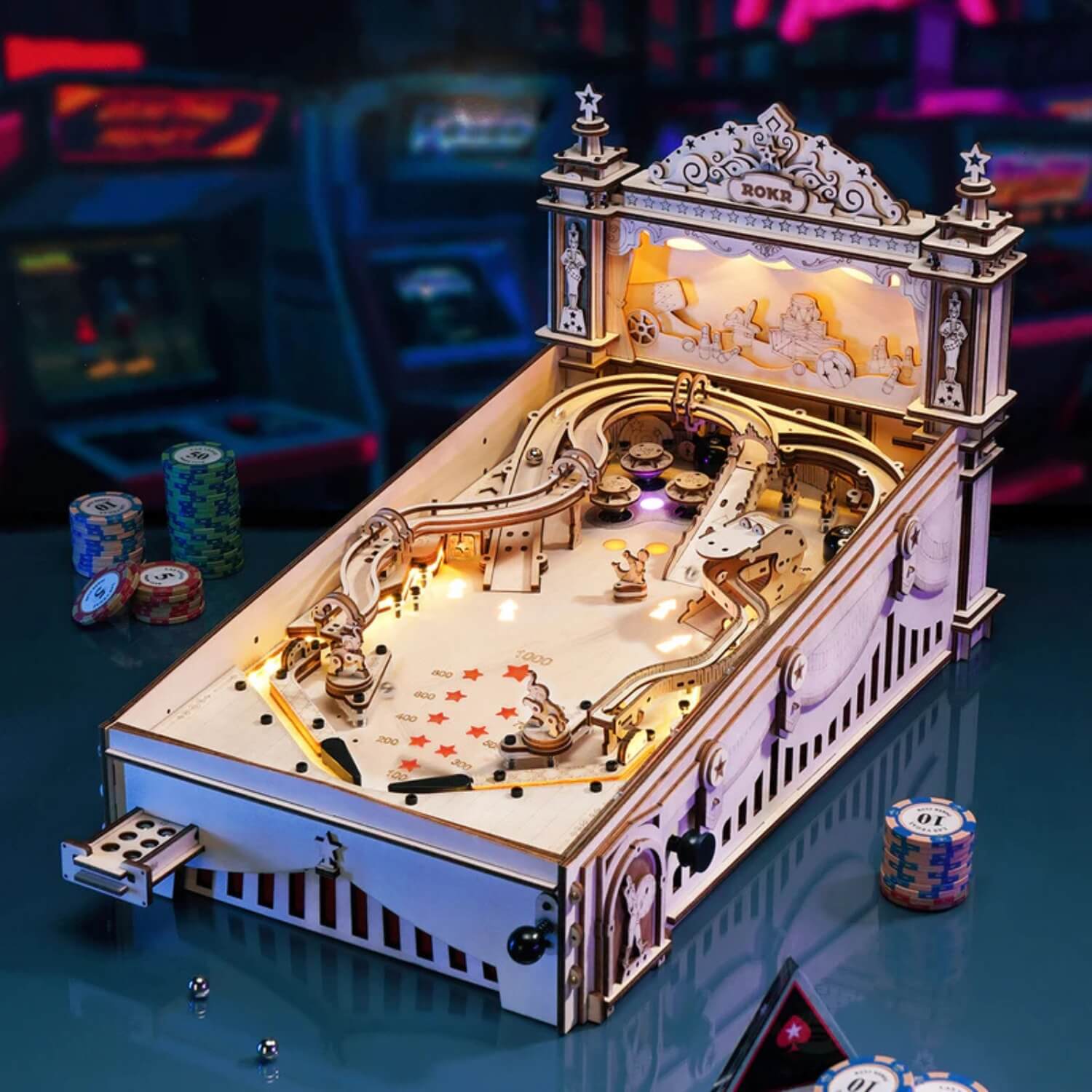 magicholz-mechanischer-bausatz-3d-pinball-maschine-holzflipper-starter-kit image 1