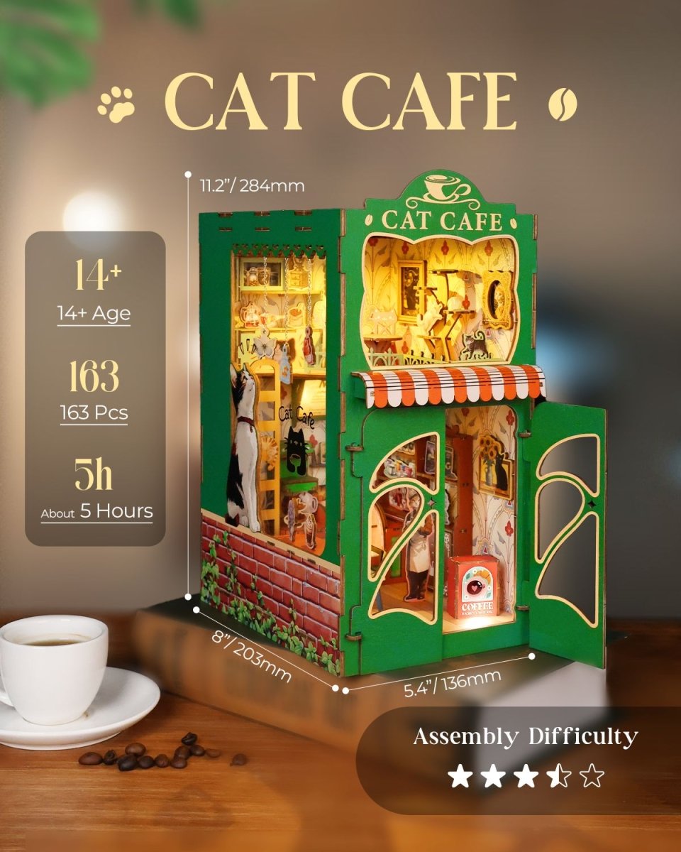 kaayee-book-nook-kit-cat-s-coffee-house-led-3d-puzzle image 3