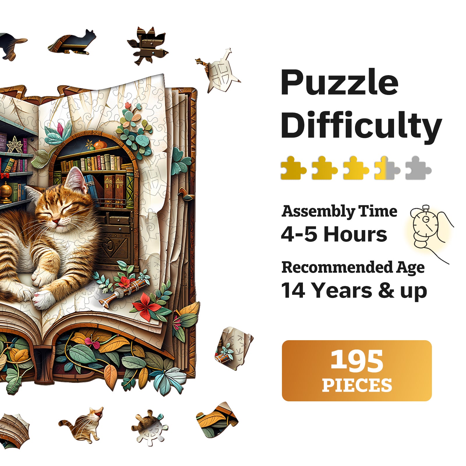 jigfoxy-cat-in-the-book-holzpuzzle-m-195-teile-katze image 7