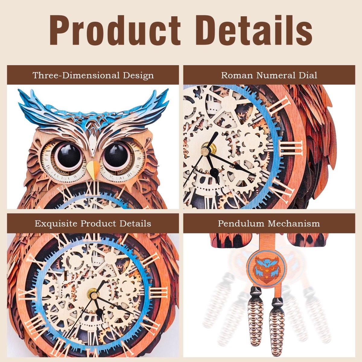 kaayee-clock-kit-owl-holz-uhren-bausatz-eule-mit-pendel image 4