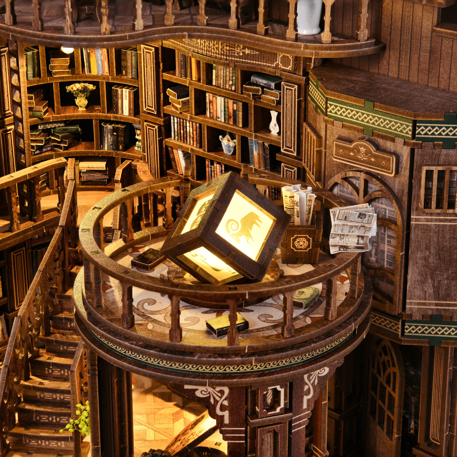 magicholz-miniaturhaus-grand-library-bastelset-mit-led-beleuchtung image 5