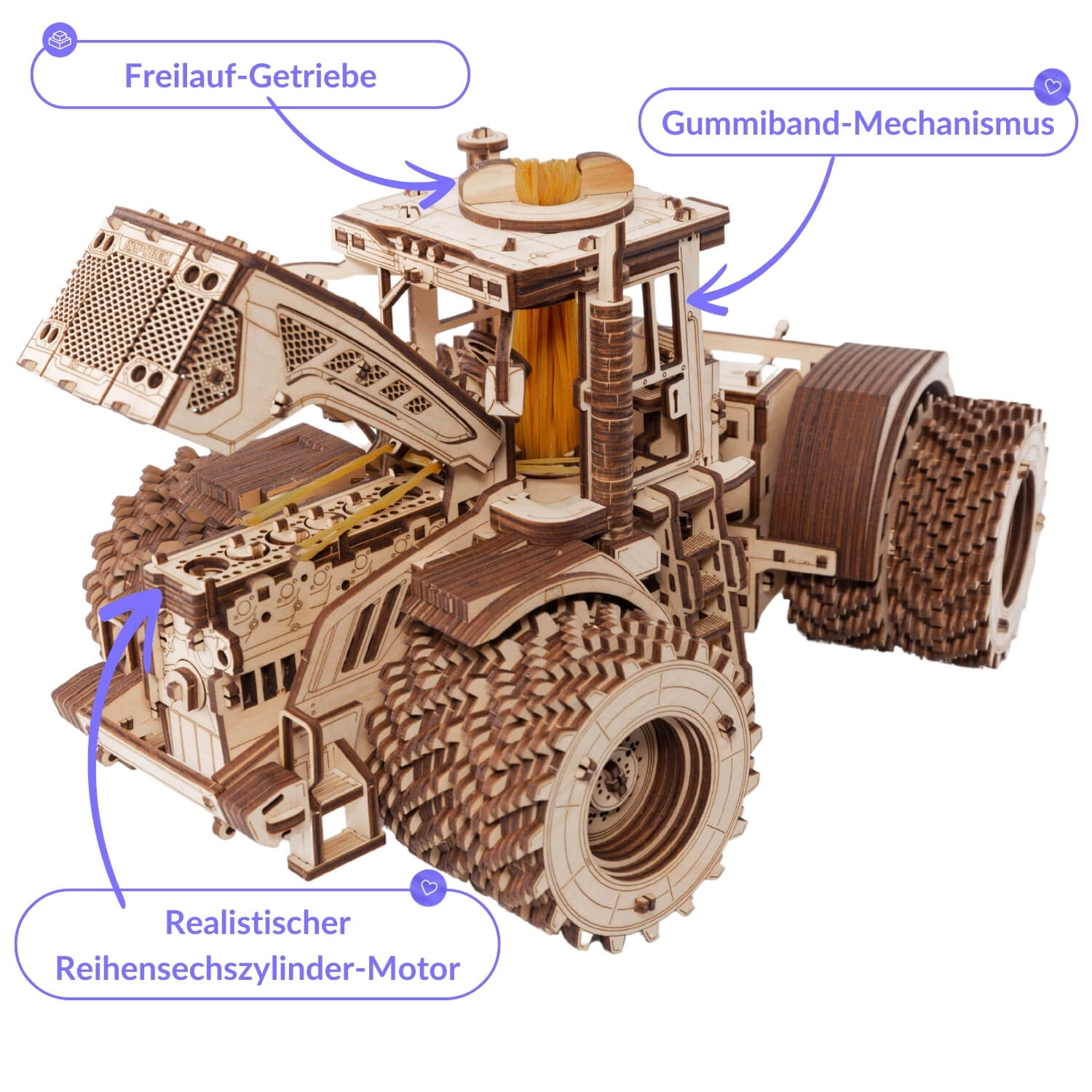 magicholz-mechanischer-bausatz-traktor-mit-anh-nger-holzmodell image 2