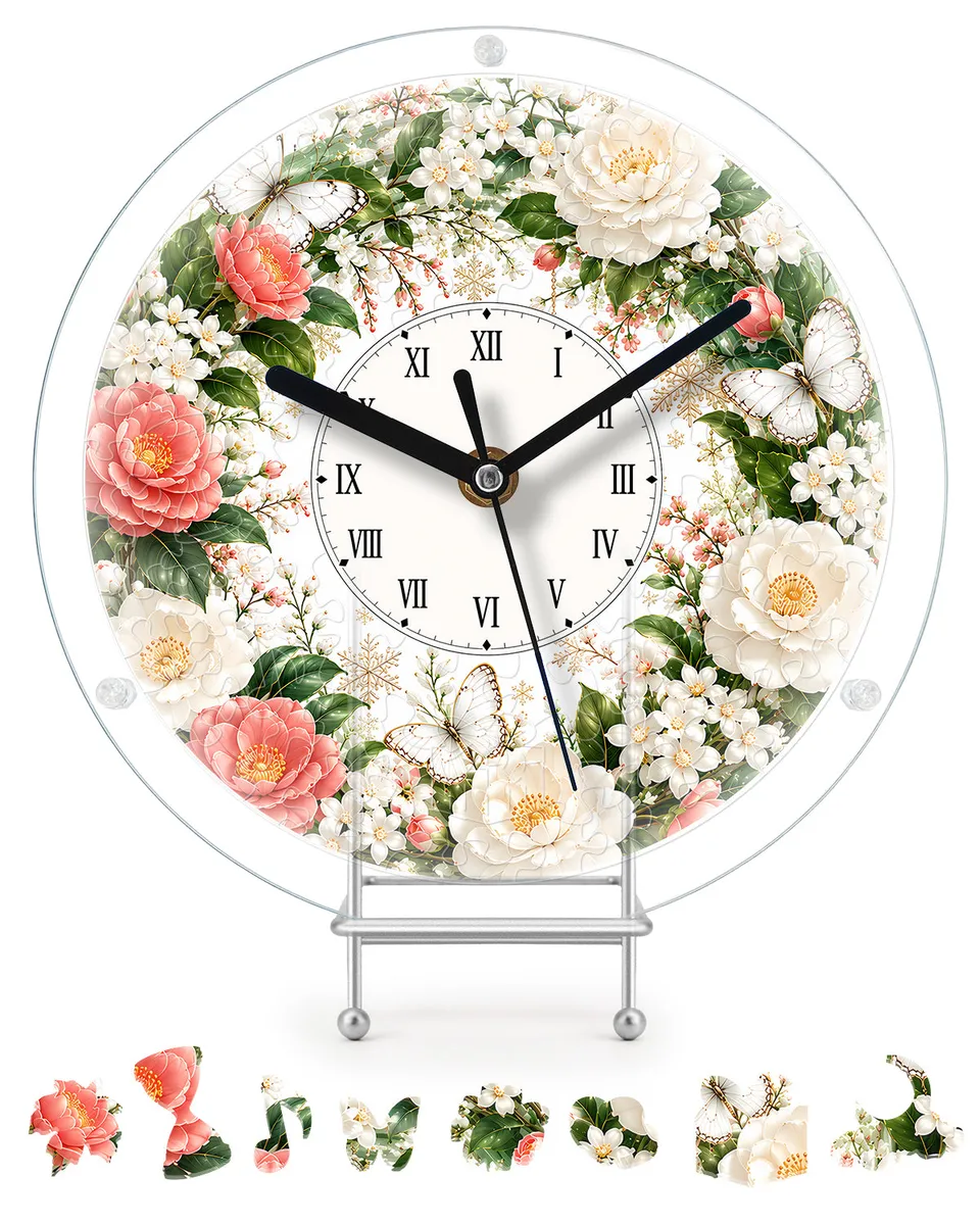 kaayee-clock-kit-pink-white-rose-dream-wanduhr-regular-size image 1