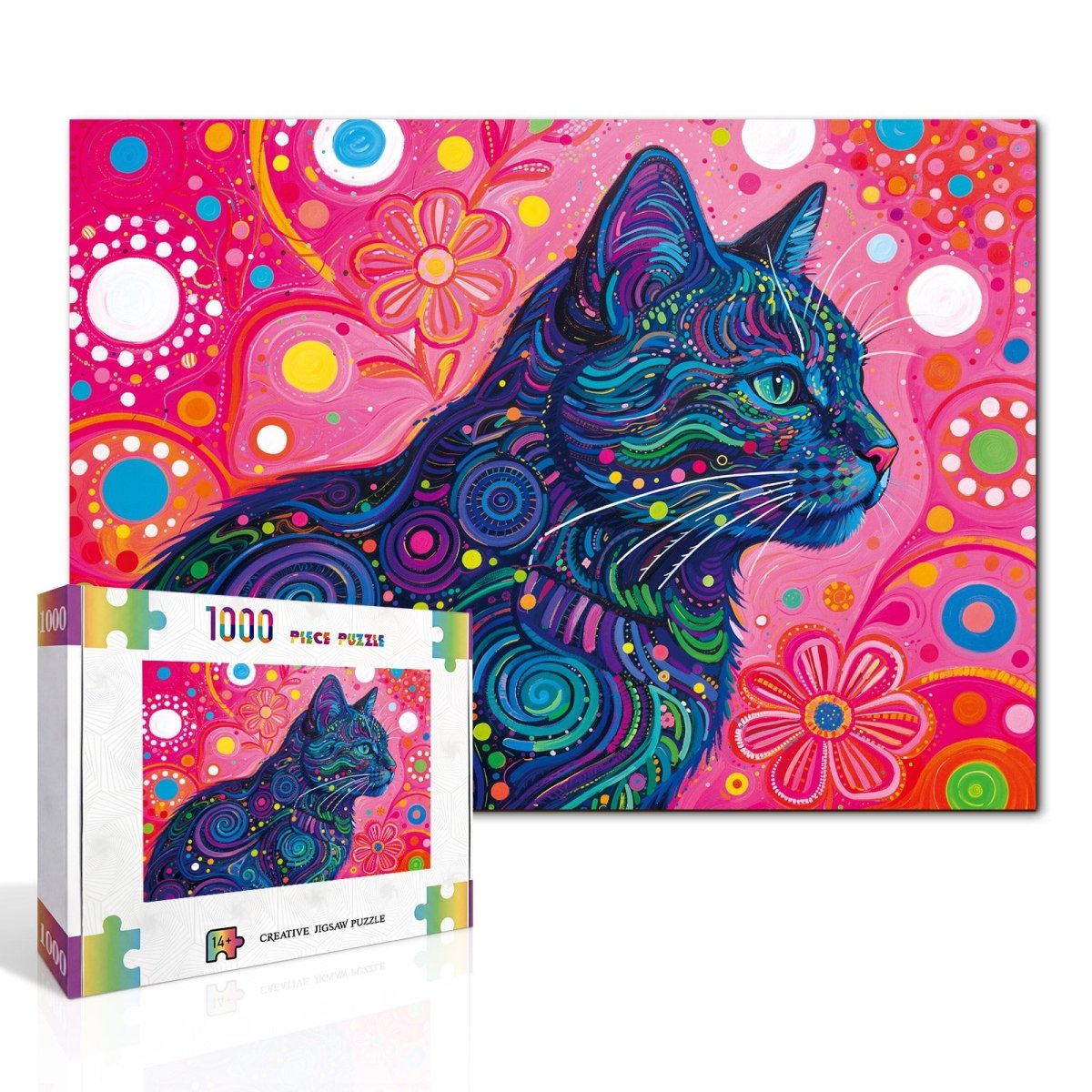 kaayee-cardboard-psychedelic-cat-puzzle-1000-teile-eco-white image 2