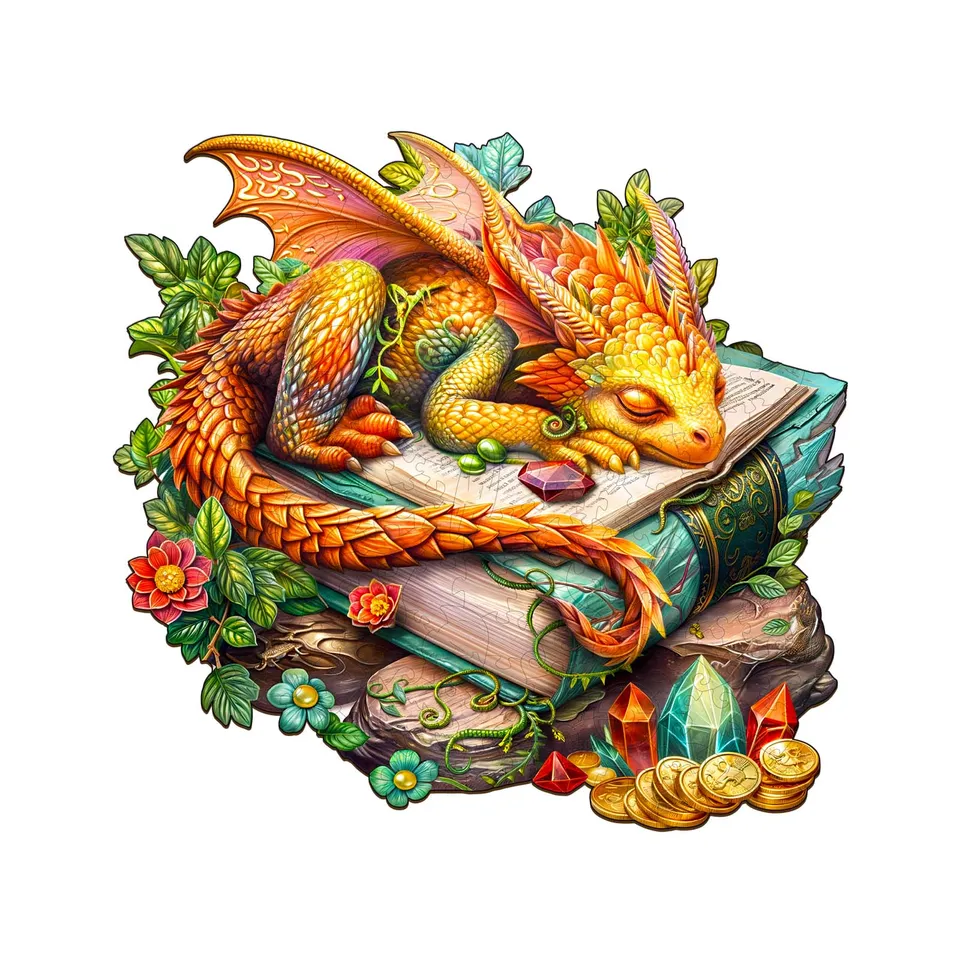 jigfoxy-sleeping-dragon-holzpuzzle-100-teile-s-drache image 1