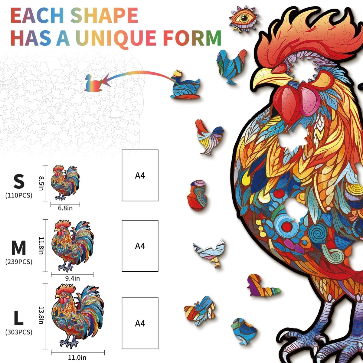 kaayee-wooden-puzzle-majestic-cock-holzpuzzle-medium-hahn image 3