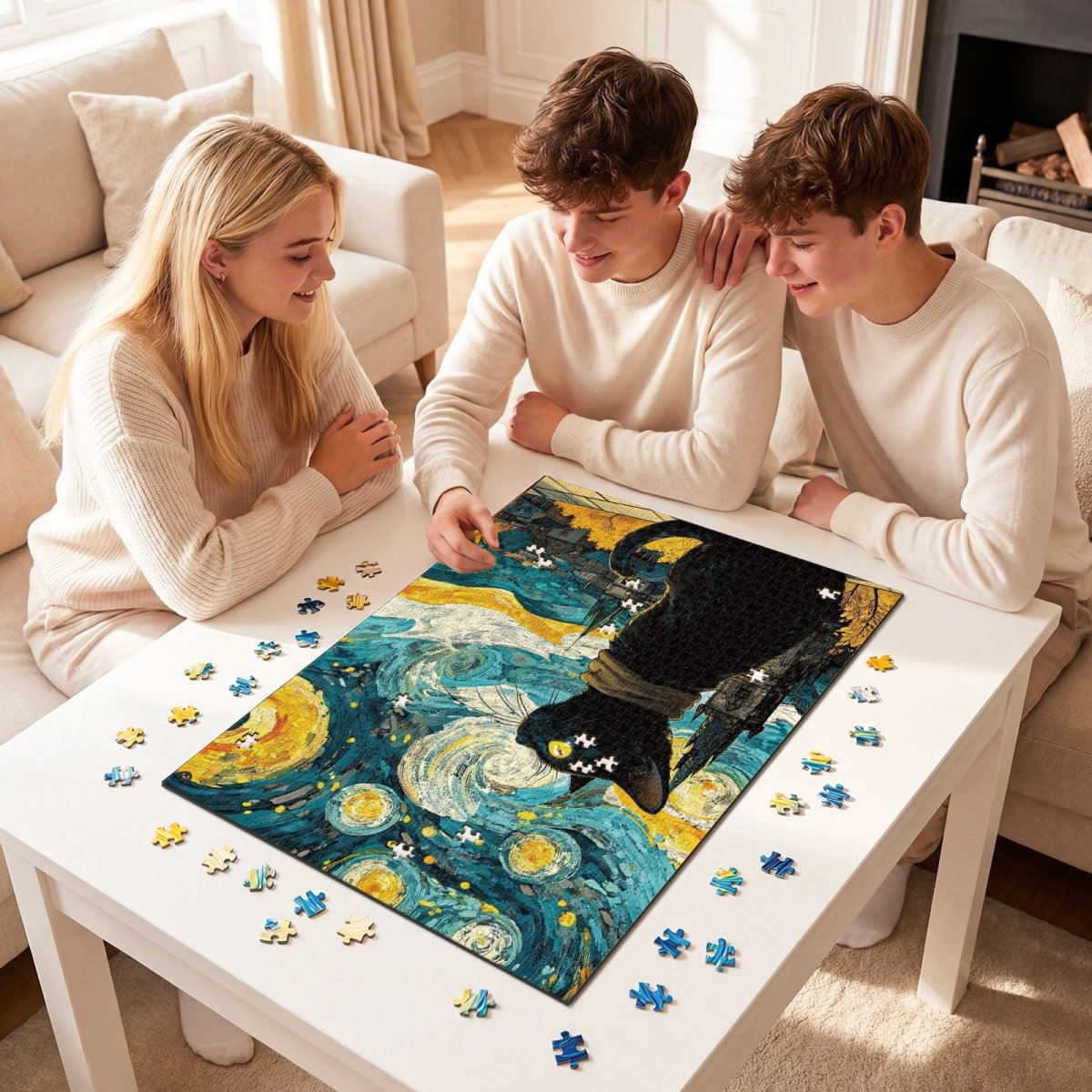 kaayee-cardboard-puzzle-1000-teile-moonlit-black-cat image 4