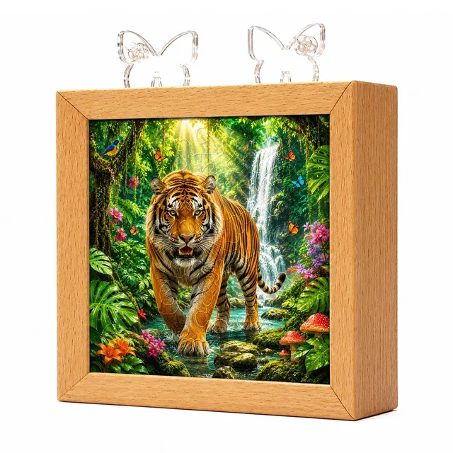 kaayee-jungle-tiger-king-nachtlicht-acryl-holzrahmen-warmwei image 1