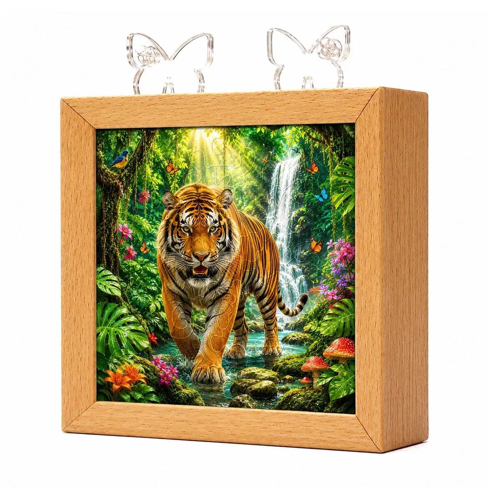 kaayee-jungle-tiger-king-nachtlicht-acryl-holzrahmen-warmwei image 1