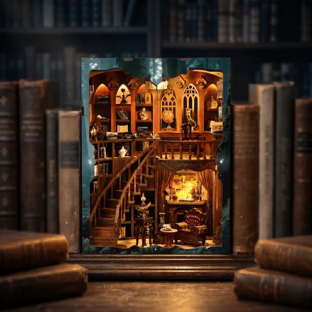 magicholz-book-nook-twilight-midnight-study-bibliothek-mit-licht image 1