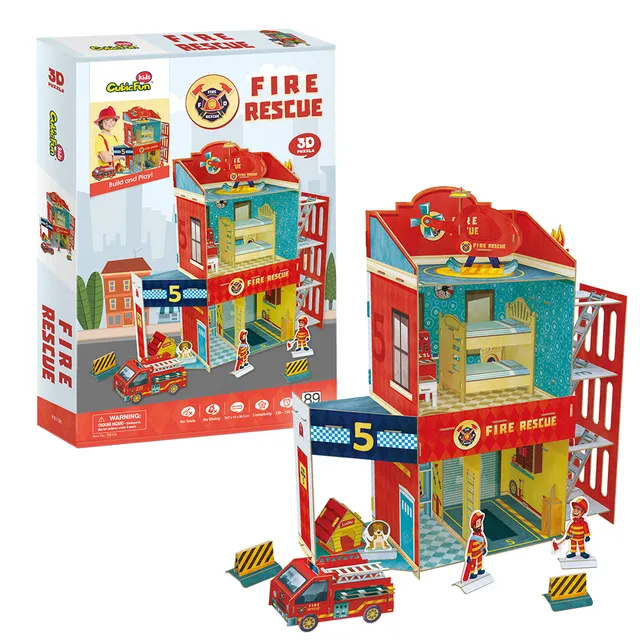 cubicfun-dollhouse-p813h-fire-rescue-3d-puzzle-feuerwehr image 1