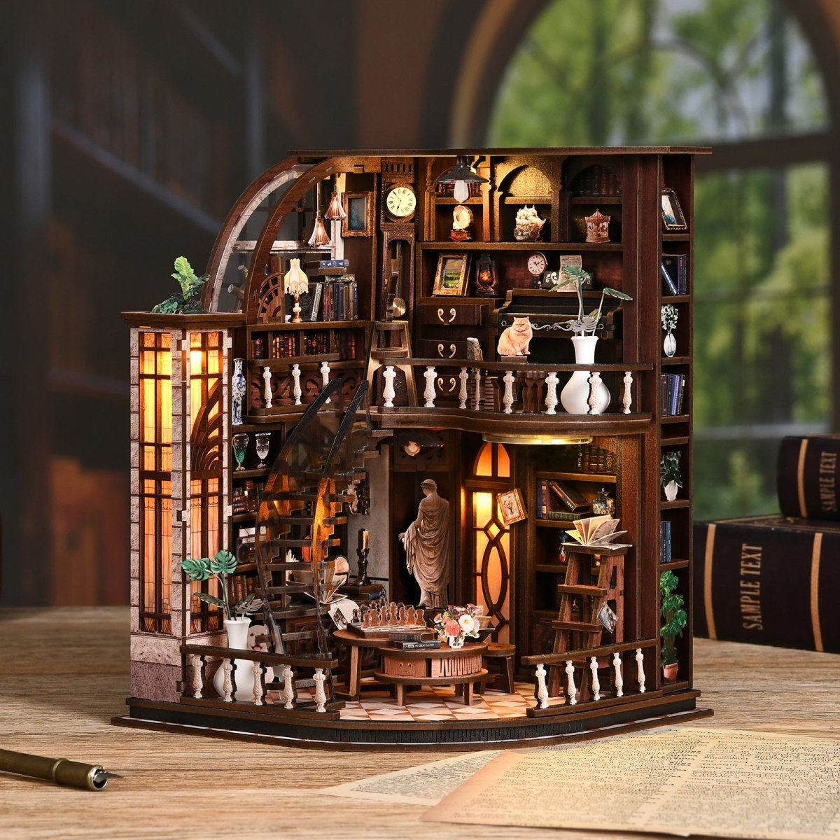 kaayee-bacchus-bookstore-miniaturhaus-bastelset-holz-mit-licht image 2