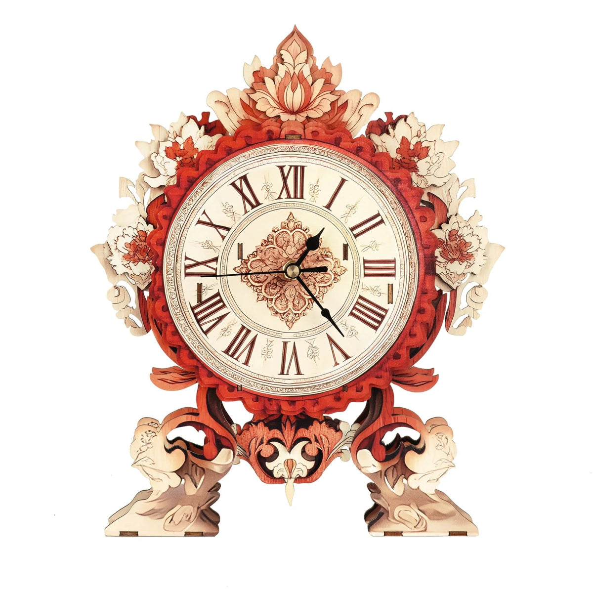 kaayee-clock-kit-flame-flower-uhr-holzbausatz-rot image 1