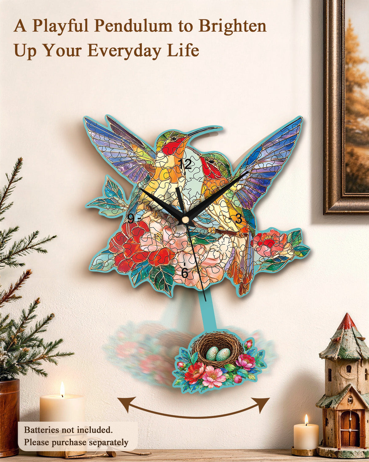 kaayee-clock-kit-hummingbird-garden-holzuhr-mit-pendel image 6