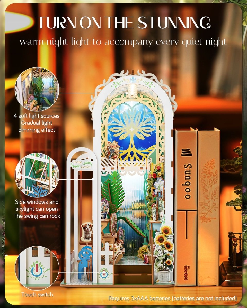 kaayee-book-nook-kit-swing-garden-3d-holzpuzzle-mit-led image 2