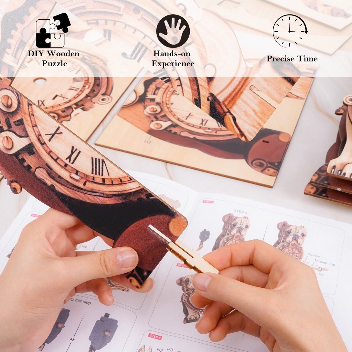 kaayee-clock-kit-bulldog-holzuhr-3d-puzzle-bausatz-hund image 3