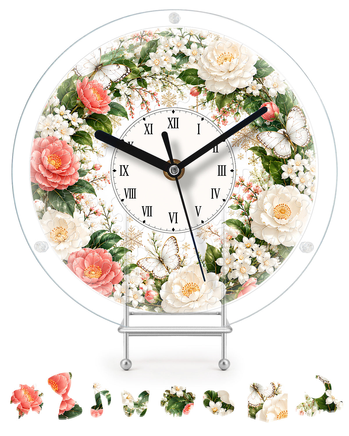 kaayee-clock-kit-pink-white-rose-dream-wanduhr-regular-size image 1