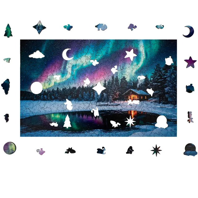 magicholz-winterlandschaft-holzpuzzle-500-teile-nordlichter image 1