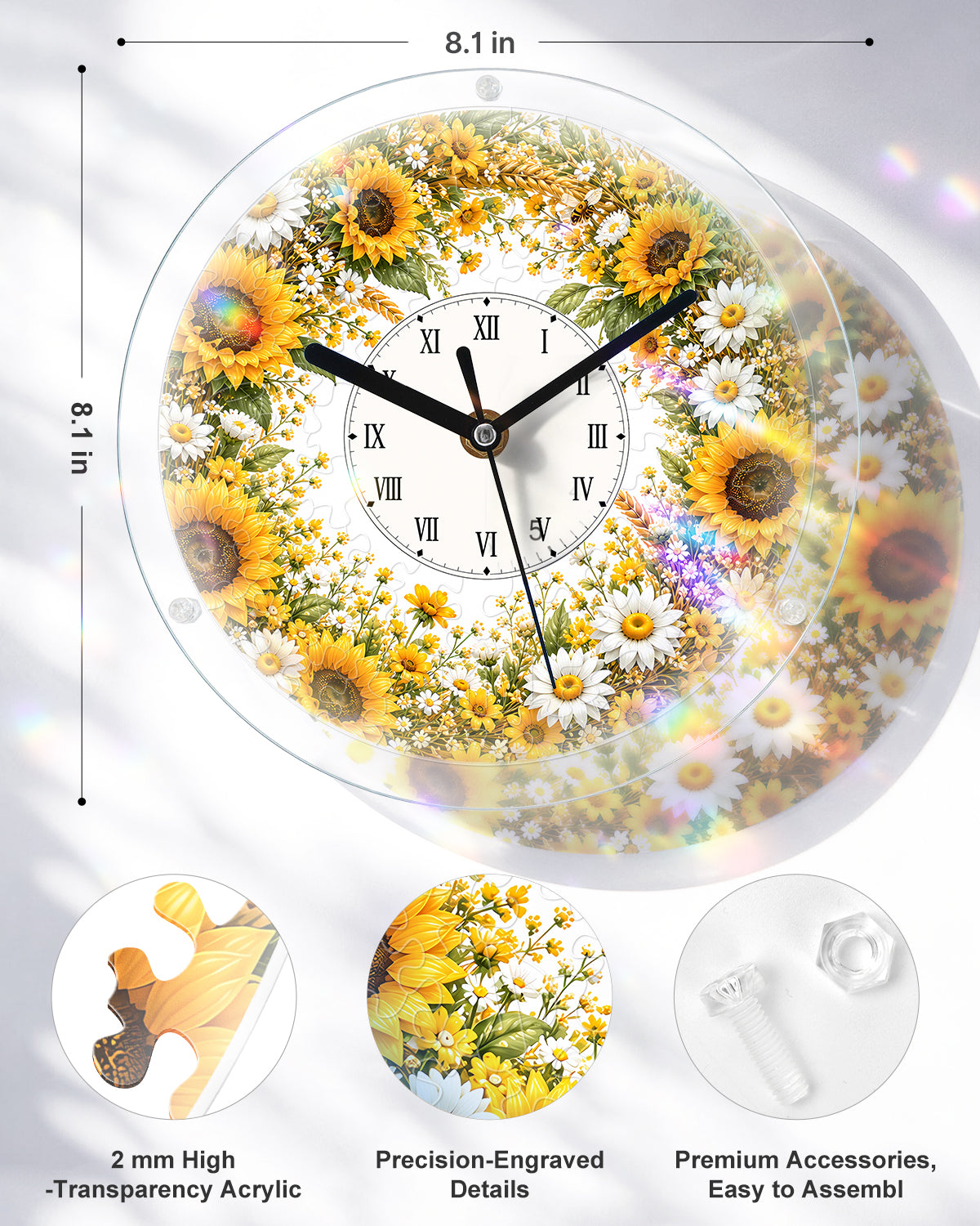 kaayee-golden-sunflower-acryl-puzzle-uhr-regular-size image 3
