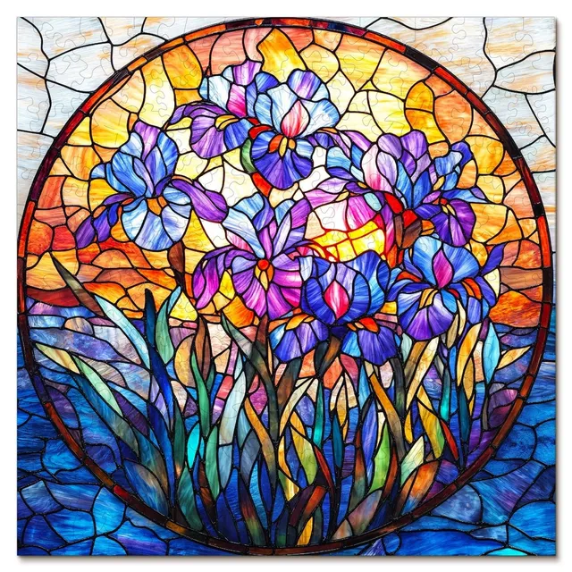 kaayee-iris-holzpuzzle-medium-glasmalerei-lila-bl-ten image 1