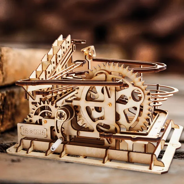 magicholz-mechanischer-bausatz-murmelbahn-waterwheel-holz-kugelbahn image 1